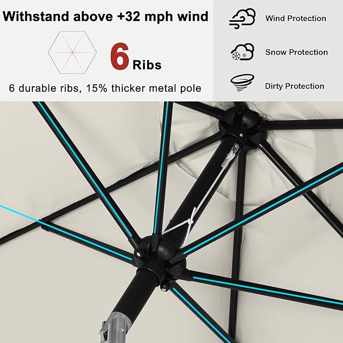 ABCCANOPY 7.5FT Outdoor Patio Umbrella, Table Umbrella w/Crank for Easy Set Up, Suitable for Garden, Lawn, Deck & Backyard (Light Beige)