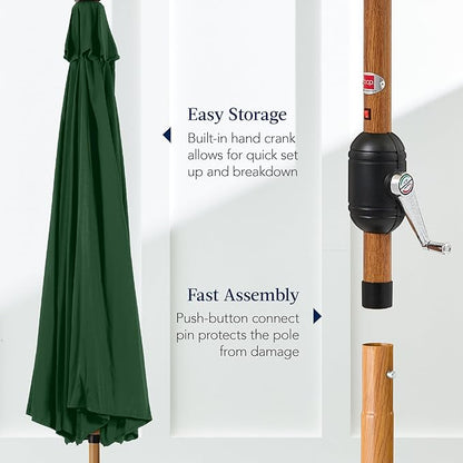 Best Choice Products 10ft Solar Market Patio Umbrella w/Woodgrain Pattern Pole, LED Lights, Tilt & Crank – Outdoor Sun Shade for Backyard Table, Deck, Poolside – Green