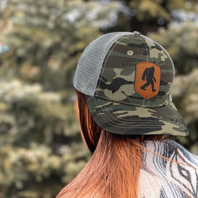 Mesh Bigfoot Hat Leather Cap for Men- Great Snapback Closure Sasquatch Hat for Hunting & Hiking