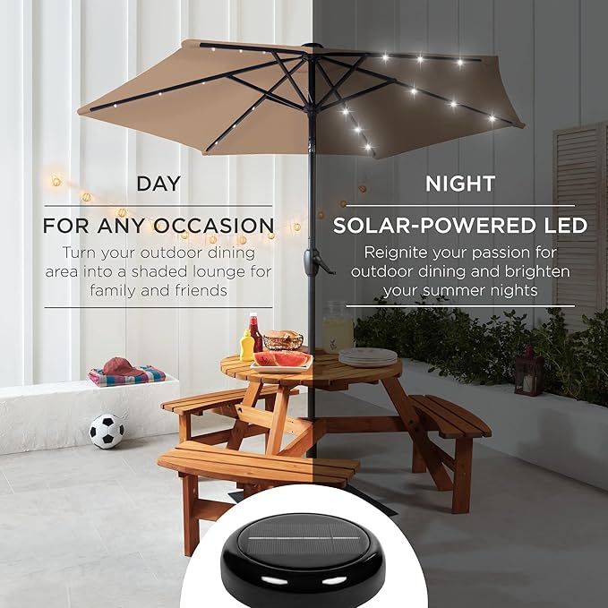 Best Choice Products 7.5ft Outdoor Solar Market Table Patio Umbrella for Deck, Pool w/Tilt, Crank, LED Lights - Tan