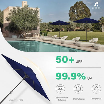 JEAREY 7.5FT Patio Umbrellas Outdoor Umbrella Table Market Umbrella with 6 Ribs,Tilt Button for Pool Deck Backyard Garden,Navy