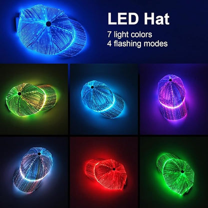 Fiber optic cap LED hat with 7 colors luminous glowing EDC baseball hats USB Charging light up caps even party led crazy cap for event holiday