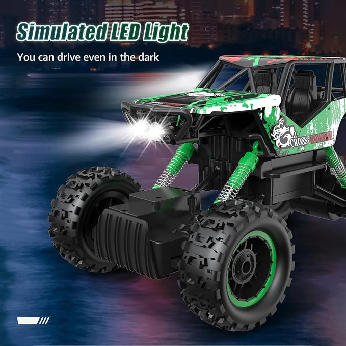 DOUBLE E 1:12 Scale Large Remote Control Car Monster Trucks for Boys with Head Lights 4WD Off All Terrain RC Car Rechargeable Vehicles Xmas Gifts for Kids