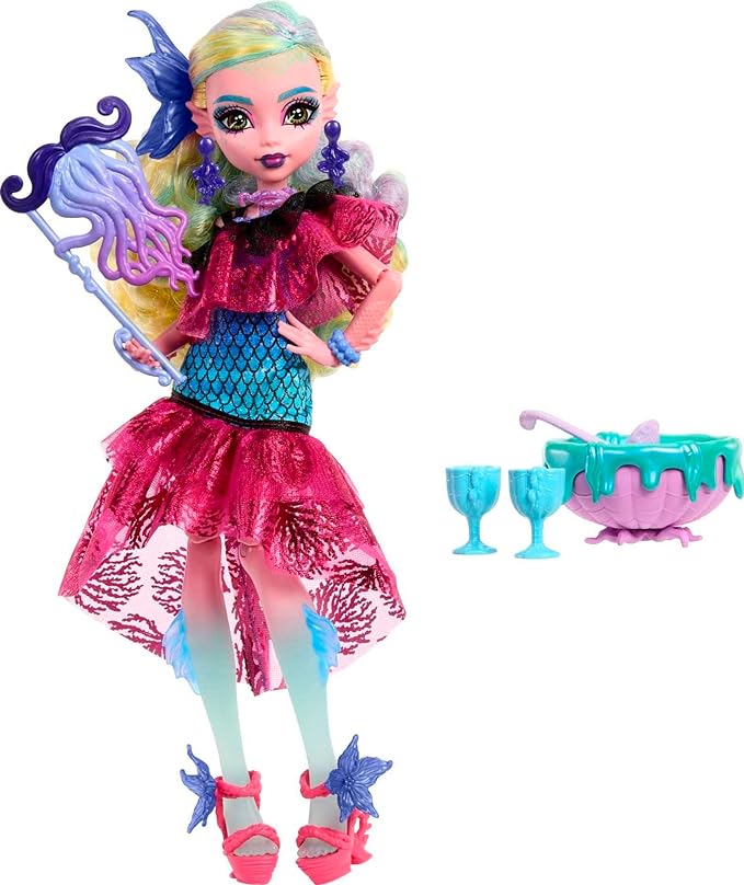 Monster High Monster Ball Doll, Lagoona Blue in Party Dress with Themed Accessories Including Balloons & Punch Bowl
