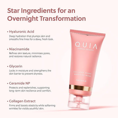 QUIA Overnight Collagen Wrapping Mask – Wake Up with Firmer, Hydrated Skin – Easy Peel-Off Formula – Korean Skincare for Radiance and Elasticity – For All Skin Types, 75mltologist-Tested- For All Skin Types