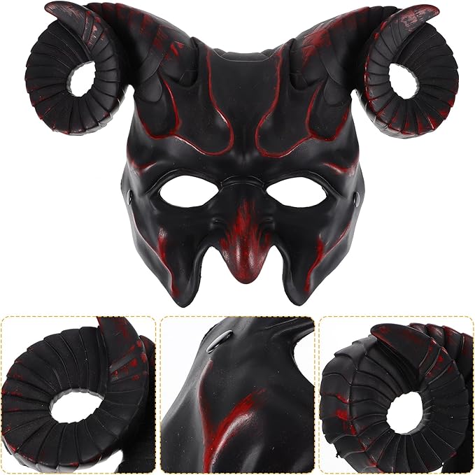 Gadpiparty Devil Goat Skull Mask Ox Ram Horns Monster Animal Half Face Halloween Masquerade Mask Cosplay Props for Adults