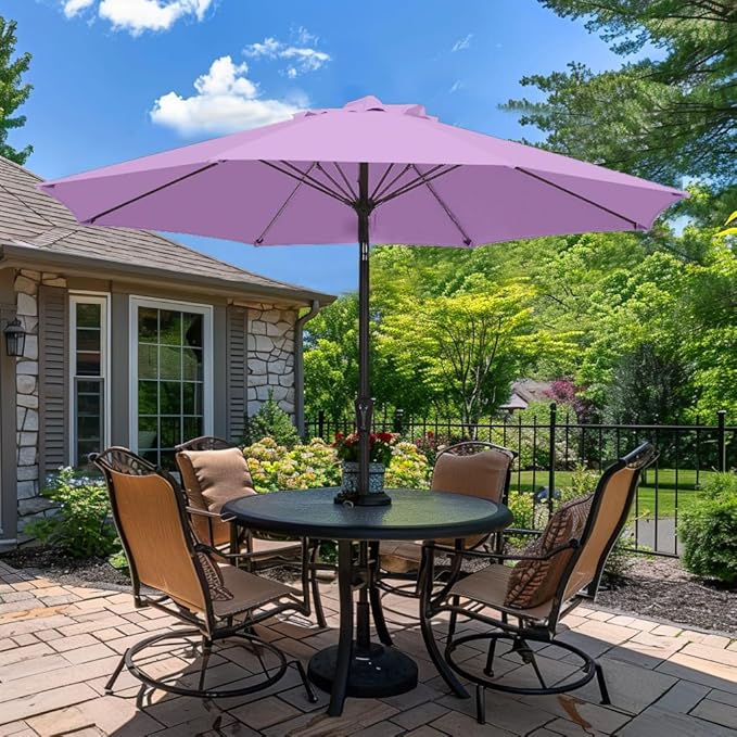 PatioKingdom 9FT Patio Outdoor Umbrella-UPF 50+ Sun Shade with Wind Vent, Push-Button Tilt & Smooth Crank Lift, Rust-Resistant Fiberglass Frame for Garden, Backyard,Yard