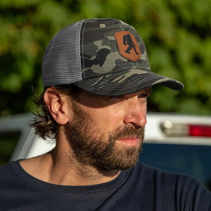 Mesh Bigfoot Hat Leather Cap for Men- Great Snapback Closure Sasquatch Hat for Hunting & Hiking