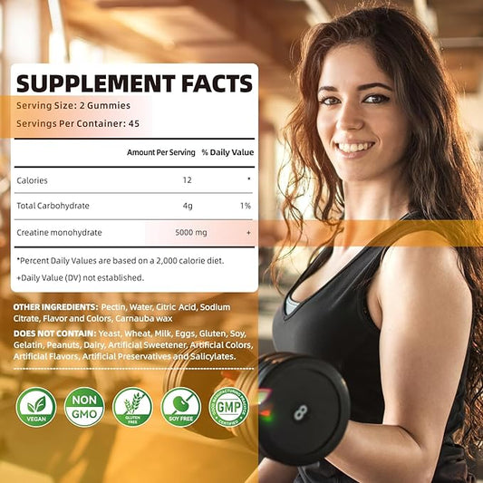 Creatine Monohydrate Gummies 5000mg for Men & Women, Chewables Creatine Monohydrate for Muscle Strength, Muscle Builder, Energy Boost, Pre-Workout Supplement(90 Count)-Pineapple-2pack.