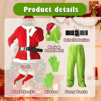 Halloween Costume for Men Green Monster Costumes with Mask Furry Adult Suit Christmas Outfit