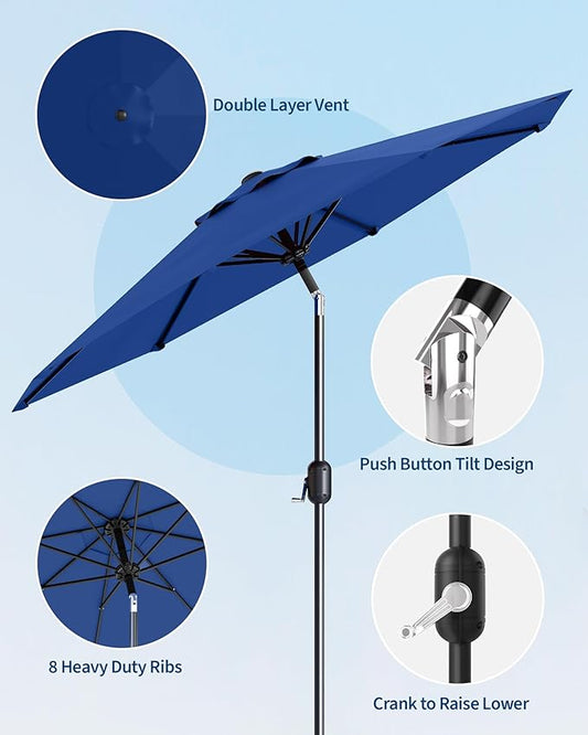 9FT Patio Umbrella Outdoor, Market Umbrella, Table Umbrella with Push Button Tilt and Crank, 8 Sturdy Ribs UV Protection Waterproof for Garden, Pool, Deck, Backyard (Navy Blue)