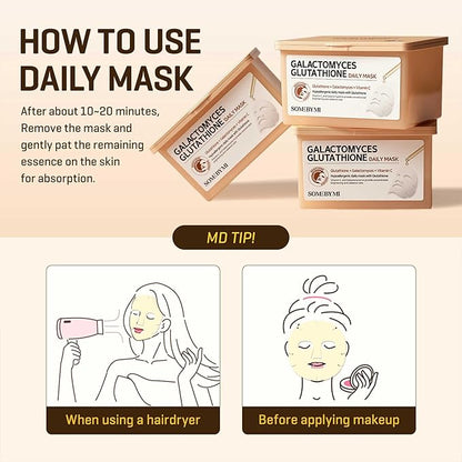 SOME BY MI Galactomyces Glutathione Daily Mask - 30 Sheets, 11.8Oz - Vitamin C Vegan Face Sheet Mask for Skin Brightening Routine - Skin Moisturizing and Glowing Care for Glass Skin - Korean Skin Care
