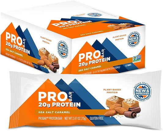 PROBAR - PROTEIN Bar, Sea Salt Caramel, Non-GMO, Gluten-Free, Healthy, Plant-Based, Whole-Food Ingredients, Natural Energy (12 Count)