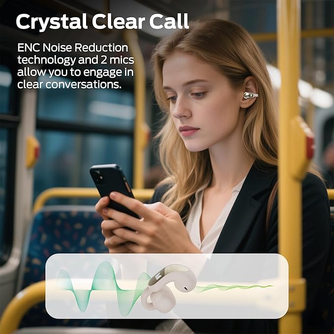 Monster Open Ear AC228 Wireless Headphones, Clip-On Earbuds, Adaptive Comfort, Immersive Audio, Bluetooth 6.0 Open Ear Earbuds with ENC Clear Call, 30H Playtime, IPX5 Water Resistant for Sport, White