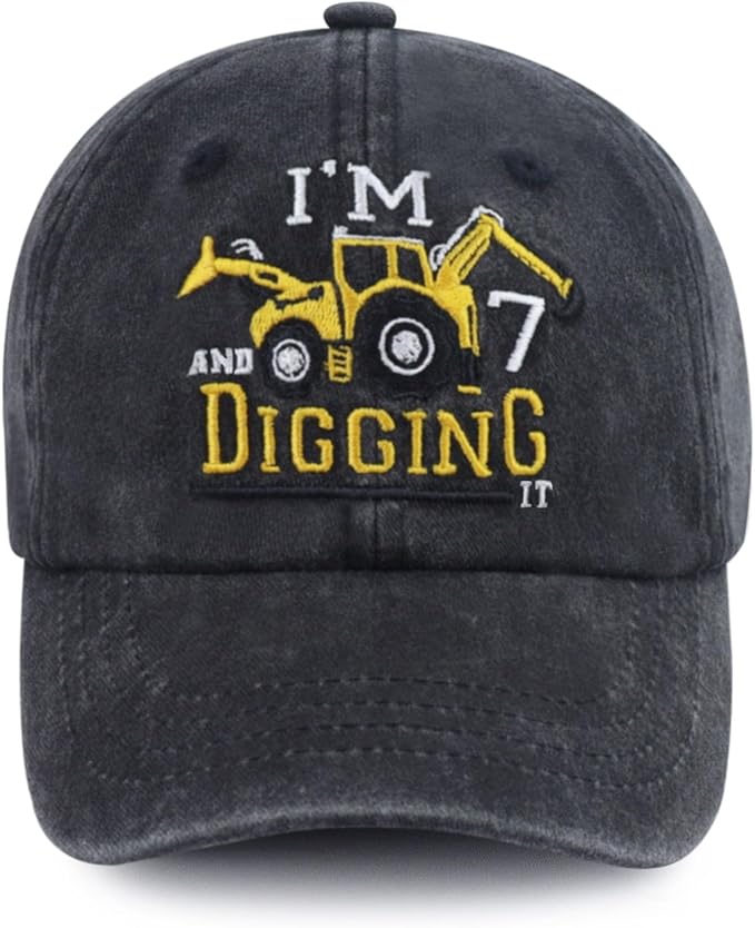 I'm 3/4/5/6/7/8/9 and Digging It Hats for Boys Girls, Funny Embroidered Toddler Excavator Birthday Baseball Cap