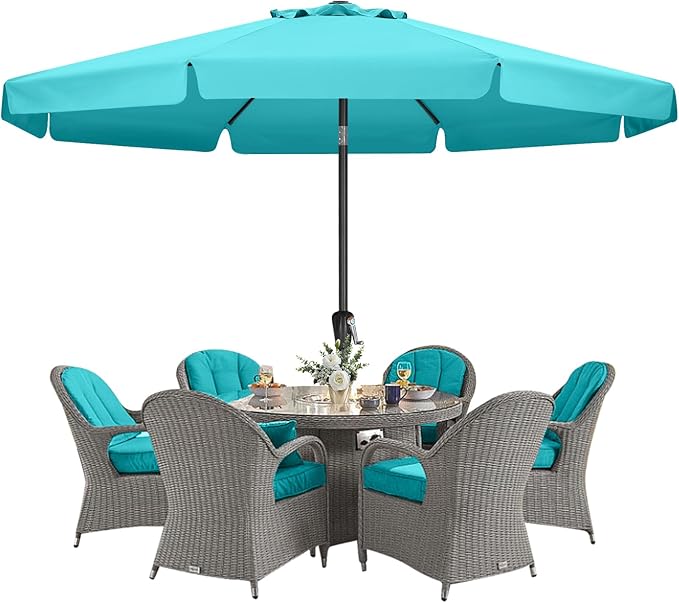 MASTERCANOPY Valance Patio Umbrella for Outdoor Table Market -8 Ribs (11ft,Turquoise)