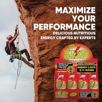 Vitamin Energy Focus+ Extra Strength Daily Energy Shot – Tropical Infusion – 260mg Natural Caffeine, 100% DV B-Vitamins – Focus & Productivity Support – Zero Sugar, Vegan, Kosher – 1.93 fl oz, 12-Pack