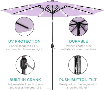 Best Choice Products 10ft Solar Polyester LED Lighted Patio Umbrella w/Tilt Adjustment and UV-Resistant Fabric - Lavender