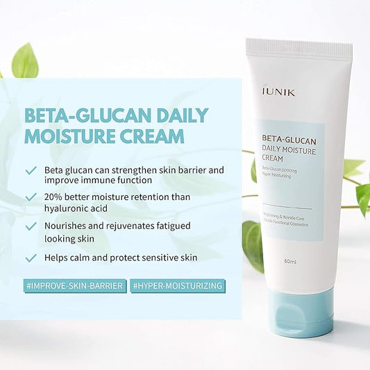 IUNIK Beta Glucan Daily Moisture Cream 2.02 Fl Oz - Skin Relief Intense Moisture Care Repair Cream + Tea tree Relief Natural Facial Serum 1.71 Fl Oz, Acne Treatment Serum