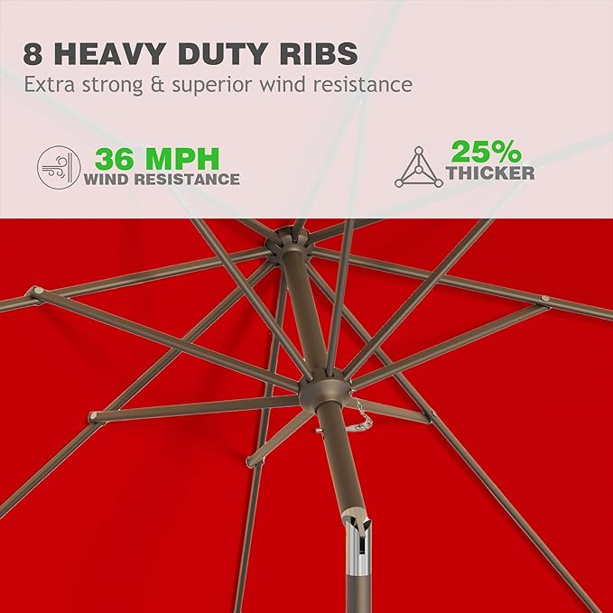 9 FT Patio Umbrella for Outdoor, Outdoor Umbrella with Push Button Tilt and Crank, Outdoor Patio Umbrellas with 8 Sturdy Ribs for Market, Garden, Deck, Backyard, Pool (Red)
