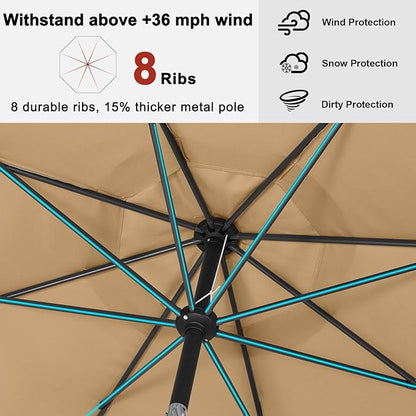 ABCCANOPY 10FT Patio Umbrella, Outdoor Waterproof Table Umbrella with Push Button Tilt and Crank, 8 Ribs UV Protection Pool Umbrella for Garden, Lawn, Deck & Backyard (Tan)