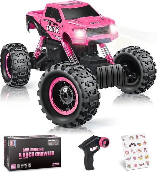 DOUBLE E Remote Control Car for Girls 1/12 Scale Monster Trucks Dual Motors Off Road RC Trucks, Girls Toys RC Crawler Vehicle Truck Toy, Birthday/Xmas Gift Ideas, Pink