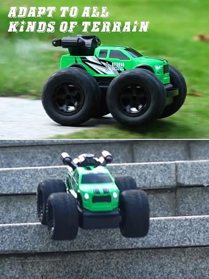 RC Stunt Car, RC Monster Trucks 4x4 Offroad, 4WD 360° Flips Rotating Toys for Boys and Girls, Toddler Remote Control Car with Spray Function, Ideal Birthday for Kids (Green)
