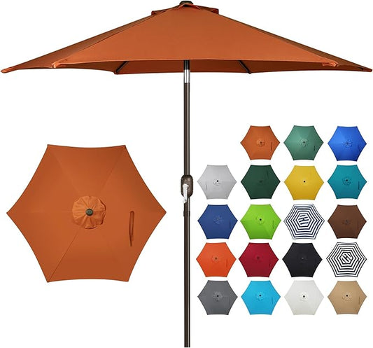 Blissun 7.5 ft Patio Umbrella, Yard Umbrella, Outdoor Market Umbrella with Push Button Tilt Crank, Rust