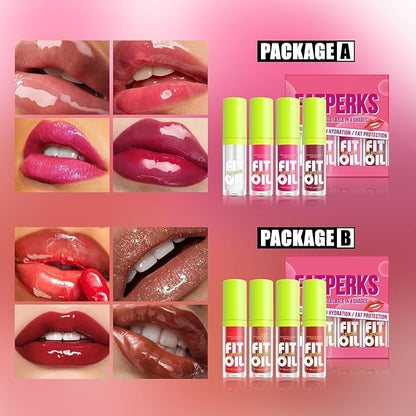 4 Colors Lip Oil Lip Glaze, Hydrating Lip Glow Oil Big Brush Head Shiny Moisturizing Lip Gloss, Long Lasting Non-sticky Fresh Transparent Tinted Plumping Lip Oil (Set A+B)