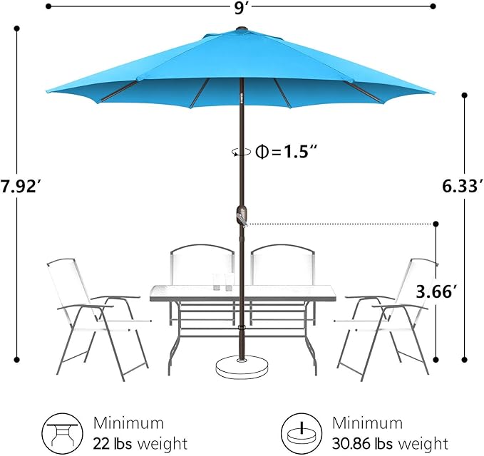 7.5Ft/9Ft Patio Umbrella, UV Protect Pool Umbrella with Heavy Duty Pole,Outdoor Umbrella with Push Botton Tilt & Crank