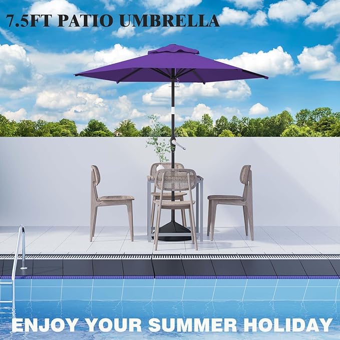 7.5FT Patio Umbrella Table Market Umbrella w/Tilt and Crank Heavy-Duty Round Outdoor Umbrellas for Garden, Deck, Backyard, Pool and Beach, Dark Purple