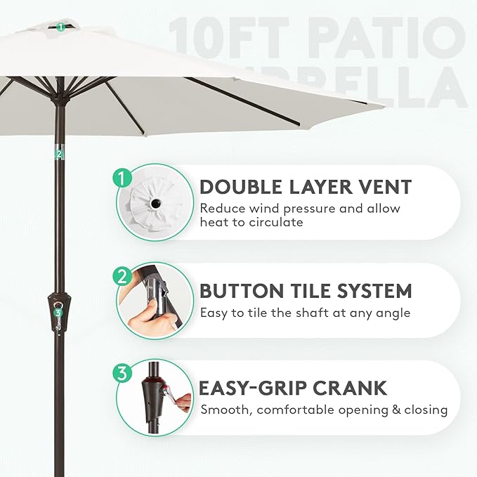 JEAREY 10FT Outdoor Patio Umbrella Outdoor Table Umbrella with Push Button Tilt and Crank, Market Umbrella 8 Sturdy Ribs UV Protection Waterproof for Pool, Garden (Creamy-white)