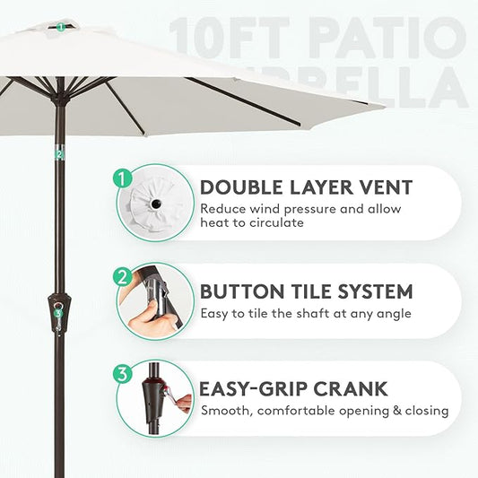 JEAREY 10FT Outdoor Patio Umbrella Outdoor Table Umbrella with Push Button Tilt and Crank, Market Umbrella 8 Sturdy Ribs UV Protection Waterproof for Pool, Garden (Creamy-white)