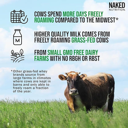 Naked Nutrition Whey Chocolate Peanut Butter Protein Powder, Grass Fed Whey, No GMO, No Soy, and Gluten Free. Nothing Artificial, Aid Growth and Recovery - 21 Servings