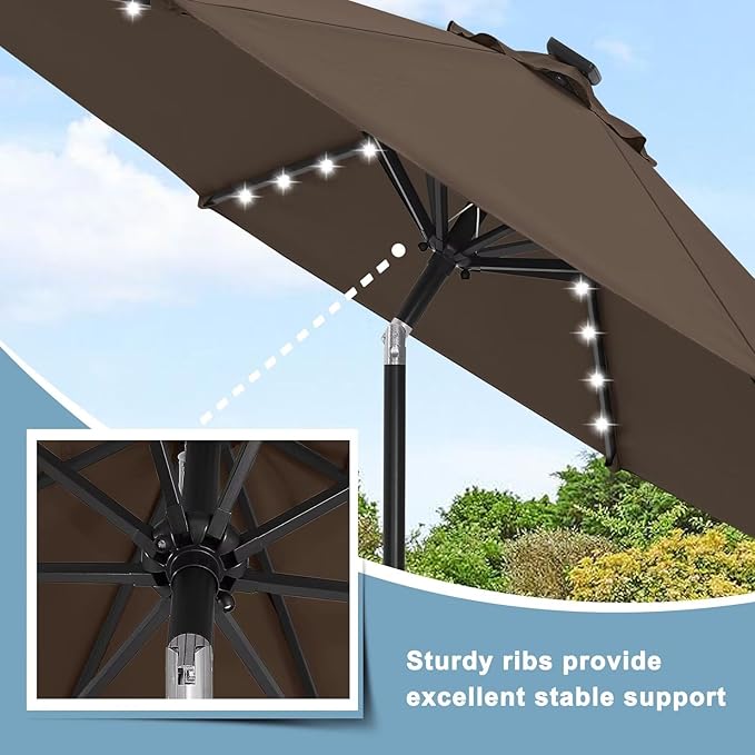 ABCCANOPY Durable Solar Led Patio Umbrellas with 32LED Lights 9FT (Brown)