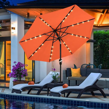 ABCCANOPY Durable Solar Led Patio Umbrellas with 32LED Lights 9FT (Orange)