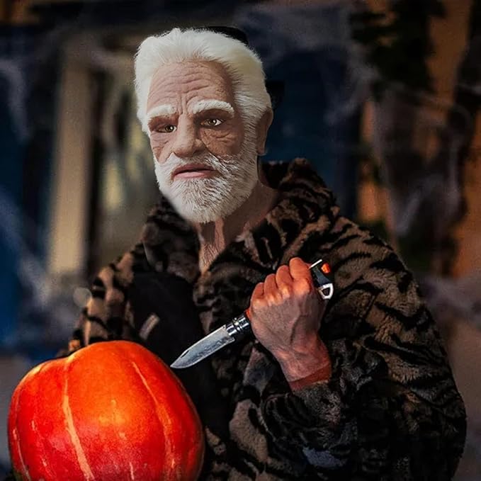 Realistic Old Man Mask Halloween Mask Scary Latex Old Man Grandpa Mask Halloween Wrinkle Face Mask