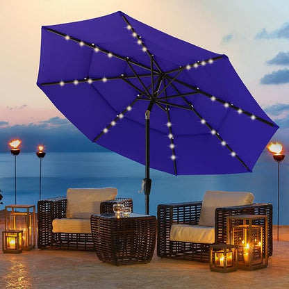ABCCANOPY Solar Led Patio Umbrellas 3-Tiers 9FT (Blue)