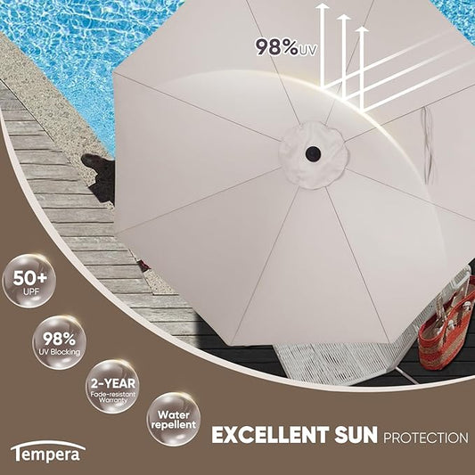 Tempera Patio Market Outdoor Table Umbrella with Push Button Tilt and Crank,Large Sun Umbrella with Sturdy Pole&Fade resistant canopy,Easy to set