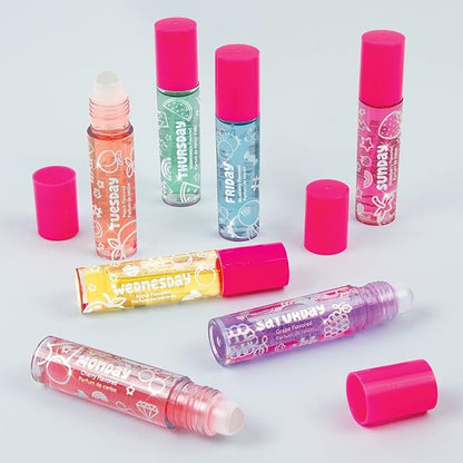 3C4G Days of the Week Lip Gloss Set for Girls - 7 Pack Kids Lip Gloss Kit for Girls, Tweens & Teens - Clear Flavored Lip Gloss Makeup Kit - Roll On Lip Gloss for Girls 8-10-12-14 by Make It Real
