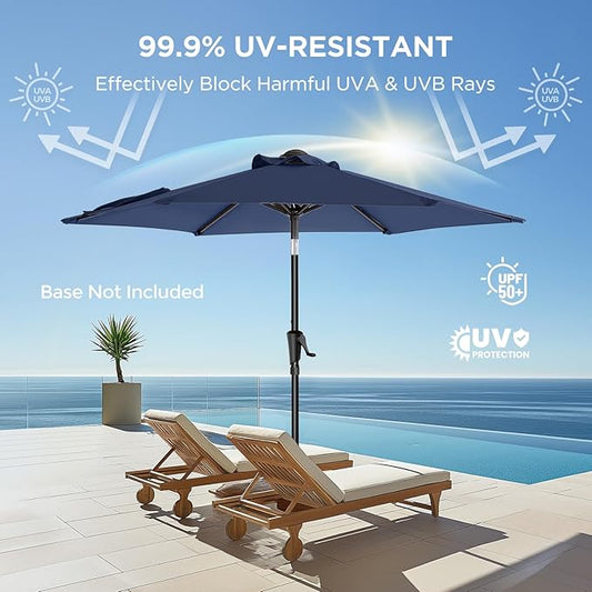7.5ft Outdoor Patio Umbrella - Market Table Pool Deck Umbrella UPF50+ UV Protection with Push Button Tilt, Crank and 6 Sturdy Ribs (Navy Blue, No base)