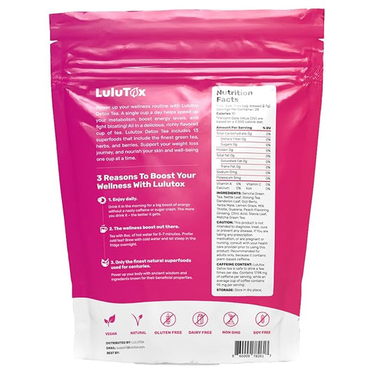 Detox Tea - Slimming Tea with Dandelion and Ginseng to Support Goals for Detox Cleanse, Flat Belly, Bloating, Healthy Weight and Digestive Health - Women & Men - Peach Flavor (28 Servings)