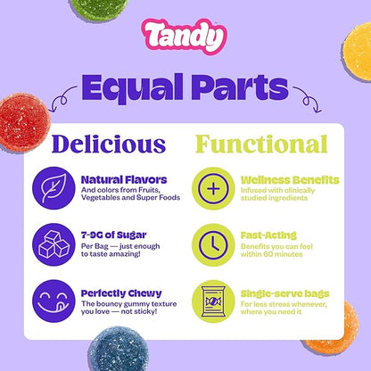 Tandy Stress Heads GABA Amino Acids Gummies I Perfectly Sour Fruit Faves Flavor Gummies Helps Support Stress Relief I Gluten-Free Fast-Acting Dietary Supplement Gummy I 6-Pack