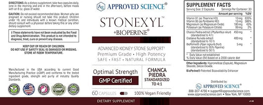 Approved Science Stonexyl - Herbal Support for Kidney Stones - 360 Capsules - Chanca Piedra - High Absorption - 6 Month Supply - Vegan