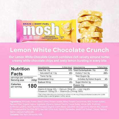MOSH Variety Pack Keto Protein Bars, High Fiber, Low Carb, Gluten Free, High Protein, Brain Healthy Snack with Ashwagandha, Lion's Mane, 6 Count