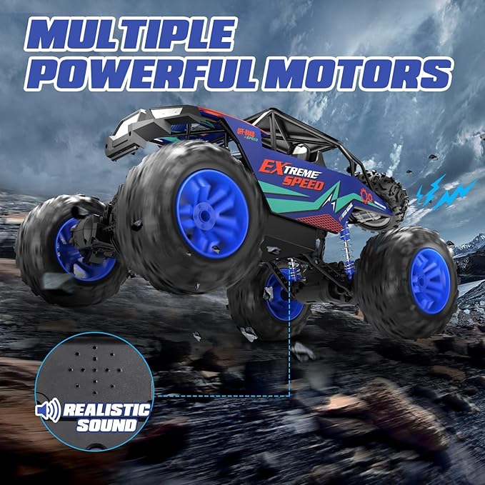 DEERC Large 1:8 Scale Upgraded RC Cars Remote Control Car for Adults Boys, Off Road Monster Truck with Realistic Sound, 2.4Ghz 4WD Rock Crawler Toy All Terrain Climbing, 2 Batteries for 80 Min Play