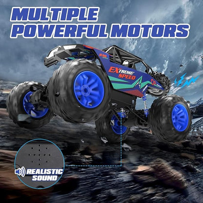 DEERC Large 1:8 Scale Upgraded RC Cars Remote Control Car for Adults Boys, Off Road Monster Truck with Realistic Sound, 2.4Ghz 4WD Rock Crawler Toy All Terrain Climbing, 2 Batteries for 80 Min Play