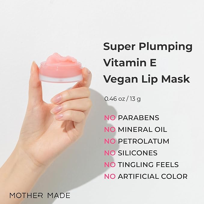 MOTHER MADE Lip Care Balm Plumping Vitamin E Vegan Lip Sleeping Mask 2EA, with Organic Shea Butter, Natural Oils, Vegan Collagen, For Dry Chapped Lips, Stocking Stuffers, Korean Skin Care