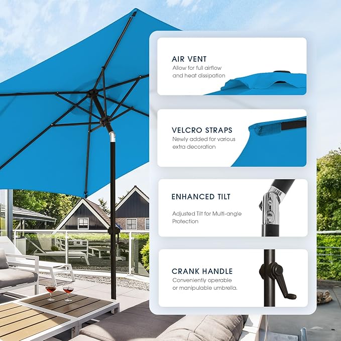 wikiwiki 7.5 FT Patio Umbrellas Outdoor Table Market Umbrella with Push Button Tilt/Crank, 6 Sturdy Ribs, Fade Resistant Waterproof POLYESTER DTY Canopy for Garden, Lawn, Backyard & Pool, Royal Blue