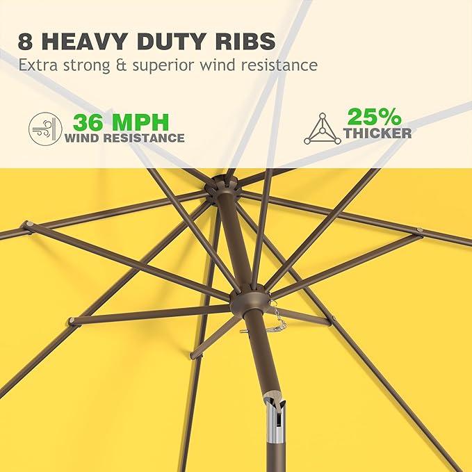 9 FT Patio Umbrella for Outdoor, Outdoor Umbrella with Push Button Tilt and Crank, Outdoor Patio Umbrellas with 8 Sturdy Ribs for Market, Garden, Deck, Backyard, Pool (Yellow)
